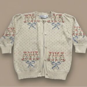 Vintage Early 90’s Bow Knit Cardigan Sweater